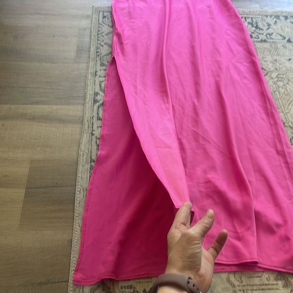 Nasty Gal Hot Pink One Shoulder Cowl Neck Satin Maxi Dress - Picture 5 of 9